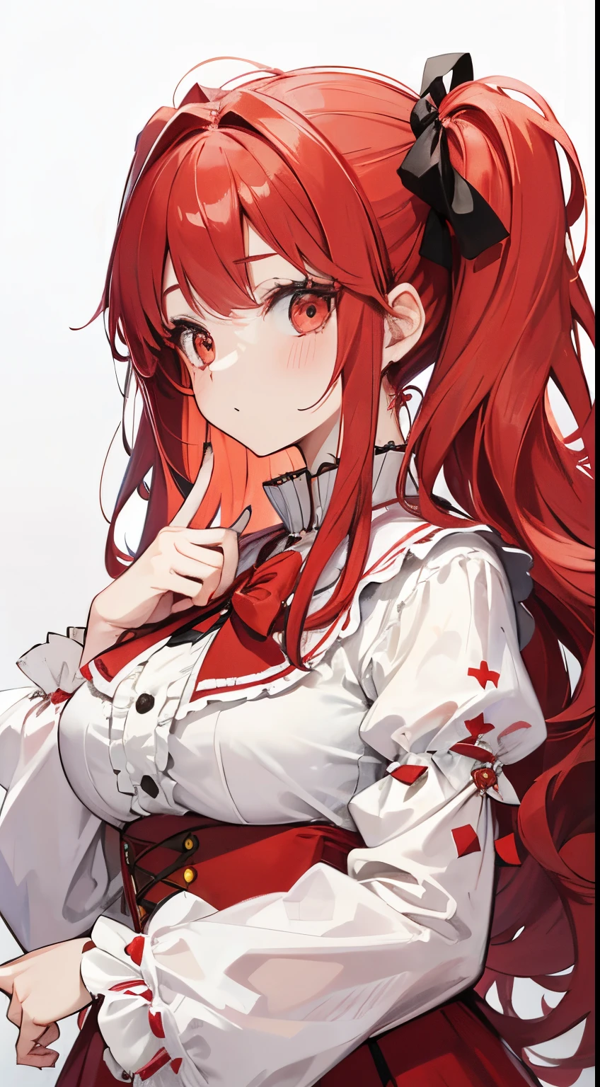 Chica anime con pelo rojo y camisa blanca sosteniendo un cuchillo. - SeaArt  AI