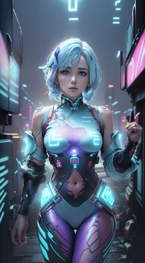 (masterpiece, best quality, high res, absurdres, ultra-detailed:1.3), (((1 girl, alone))), (tron, cybers pace, techno, cyberpunk...