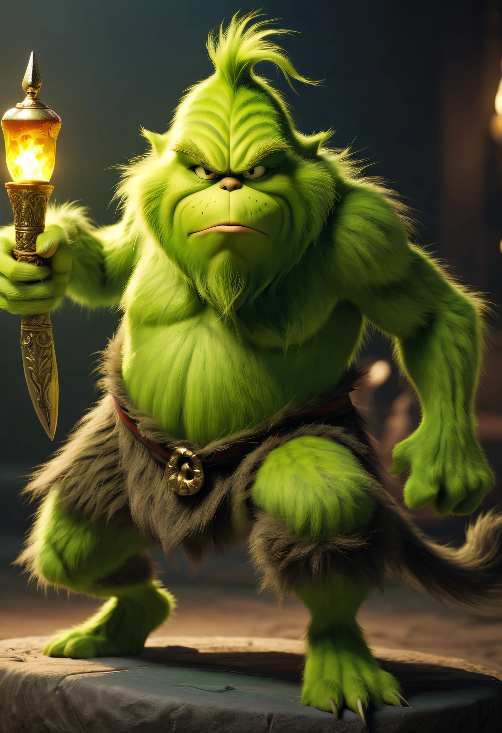 A green troll holding a torch in his hand - SeaArt AI