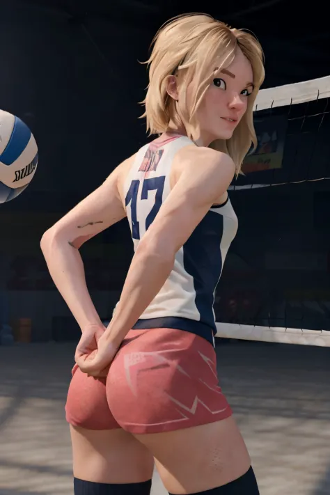 young gwen stacy volleyball uniform sweaty from behind