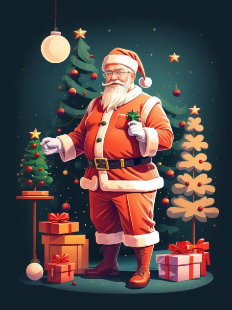 christmas, 1big old man with white beard, santa claus cartoon, glasses ultra detail, sharp eyes, (best quality, highres:1.2), santa costume, blush, nice man, happy, solo, smiling,