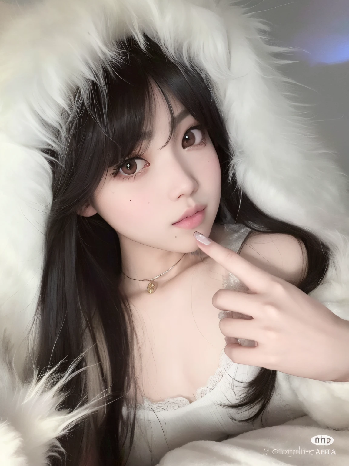 A close up of a woman in a fur coat posing for a picture - SeaArt AI