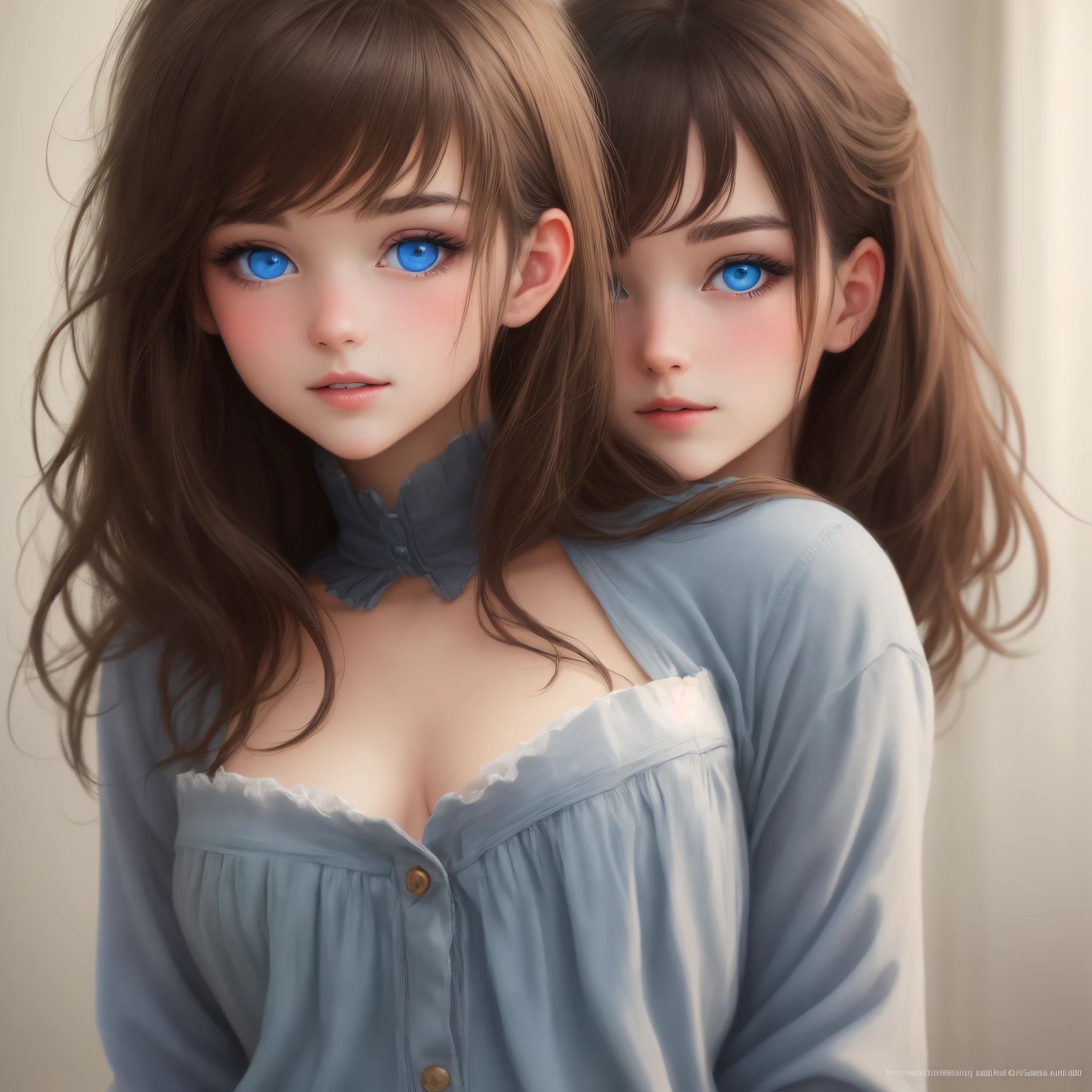 Two anime girls with blue eyes and long hair - SeaArt AI