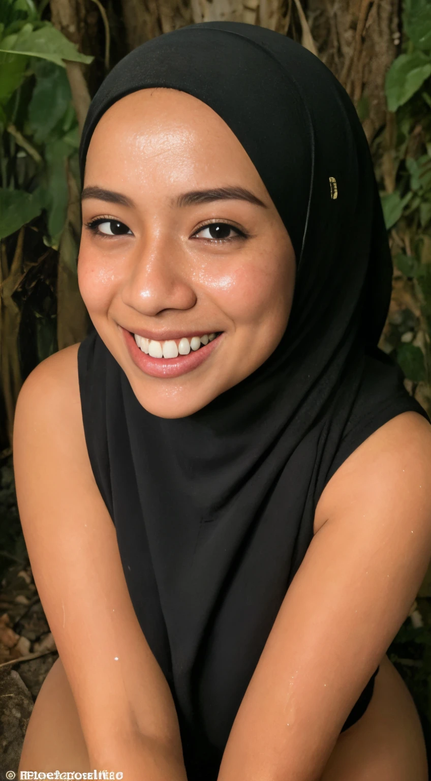 A close up of a woman wearing a black hijab smiling - SeaArt AI