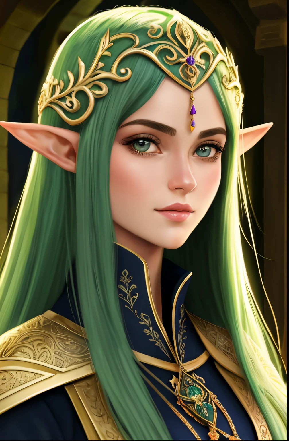 A woman with green hair and a green crown - SeaArt AI