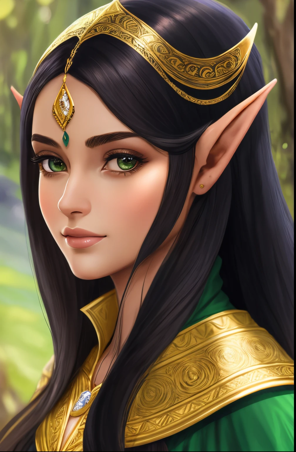 A digital painting of a woman with long hair and green eyes - SeaArt AI