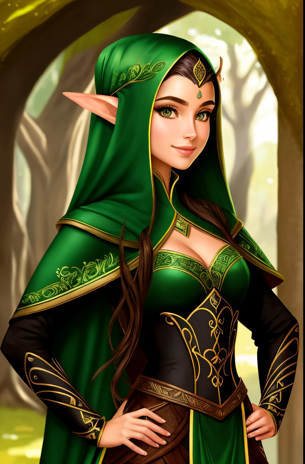 A woman in a green and black outfit with a hood on - SeaArt AI