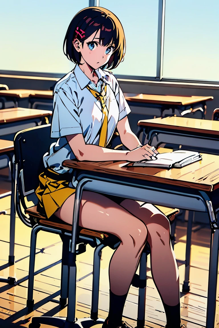 Anime girl sitting at a desk with a book in her hand - SeaArt AI