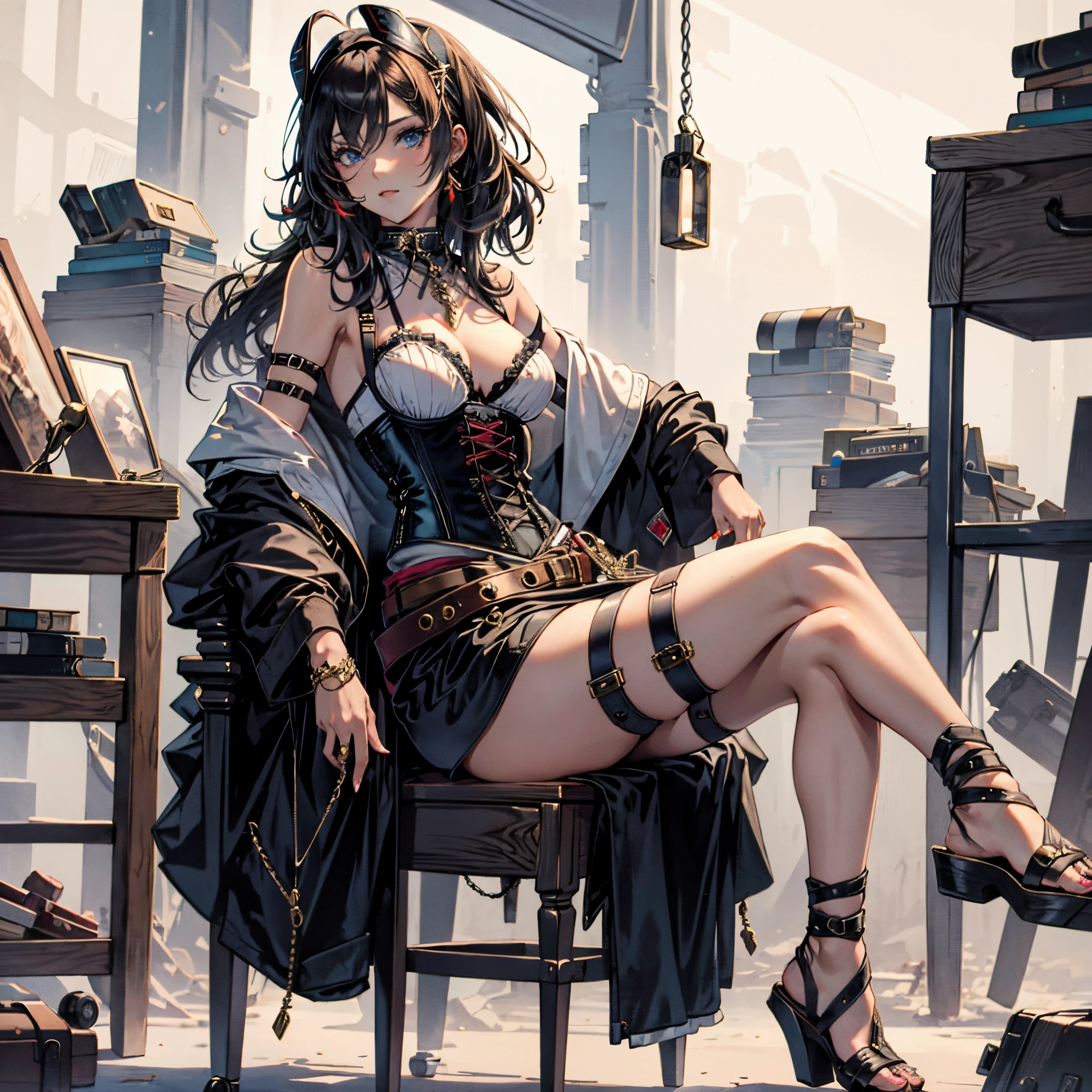 Anime girl sitting on a chair in a room with a lot of junk - SeaArt AI