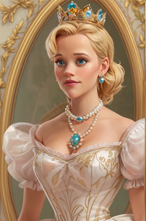 1950s royal style, formal and official coronation portrait, portrait of a stunningly beautiful young blonde reese witherspoon as...