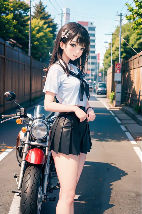Japan schoolgirl riding motorcycle,a miniskirt、white panty、beautiful thigh、Beautiful panties、beautiful  Girl、Beautie、Beautie、lol...