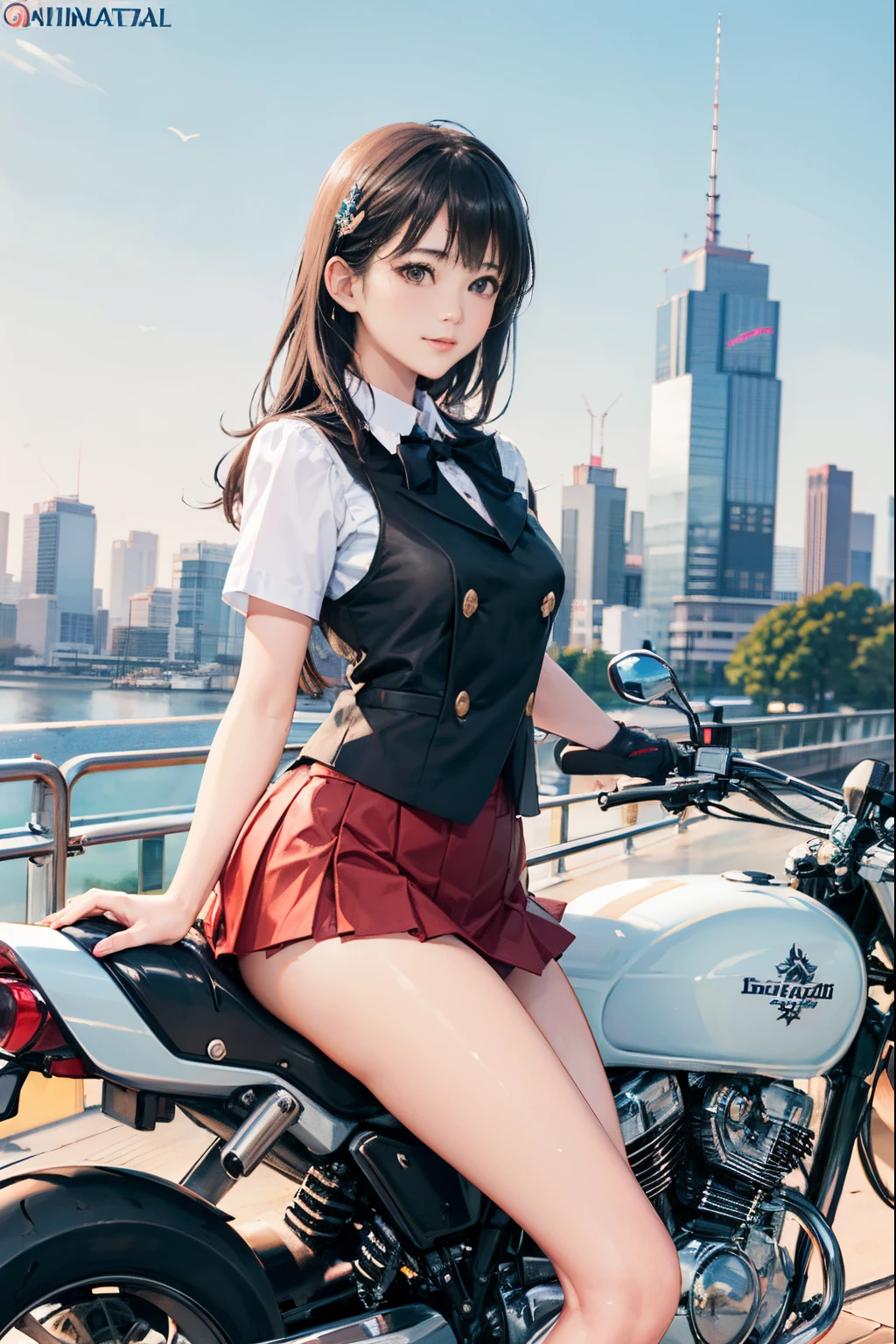 Japan schoolgirl riding motorcycle,a miniskirt、White panty、beautiful thigh、Beautiful panties、beautiful  Girl、Beautie、Beautie、lolicon hentai、Beautiful panties、beautiful thigh、beautiful  Girl、Beautie、Happy!!!, , motor cycle,[ photos realistic ]!!, hight resolution,