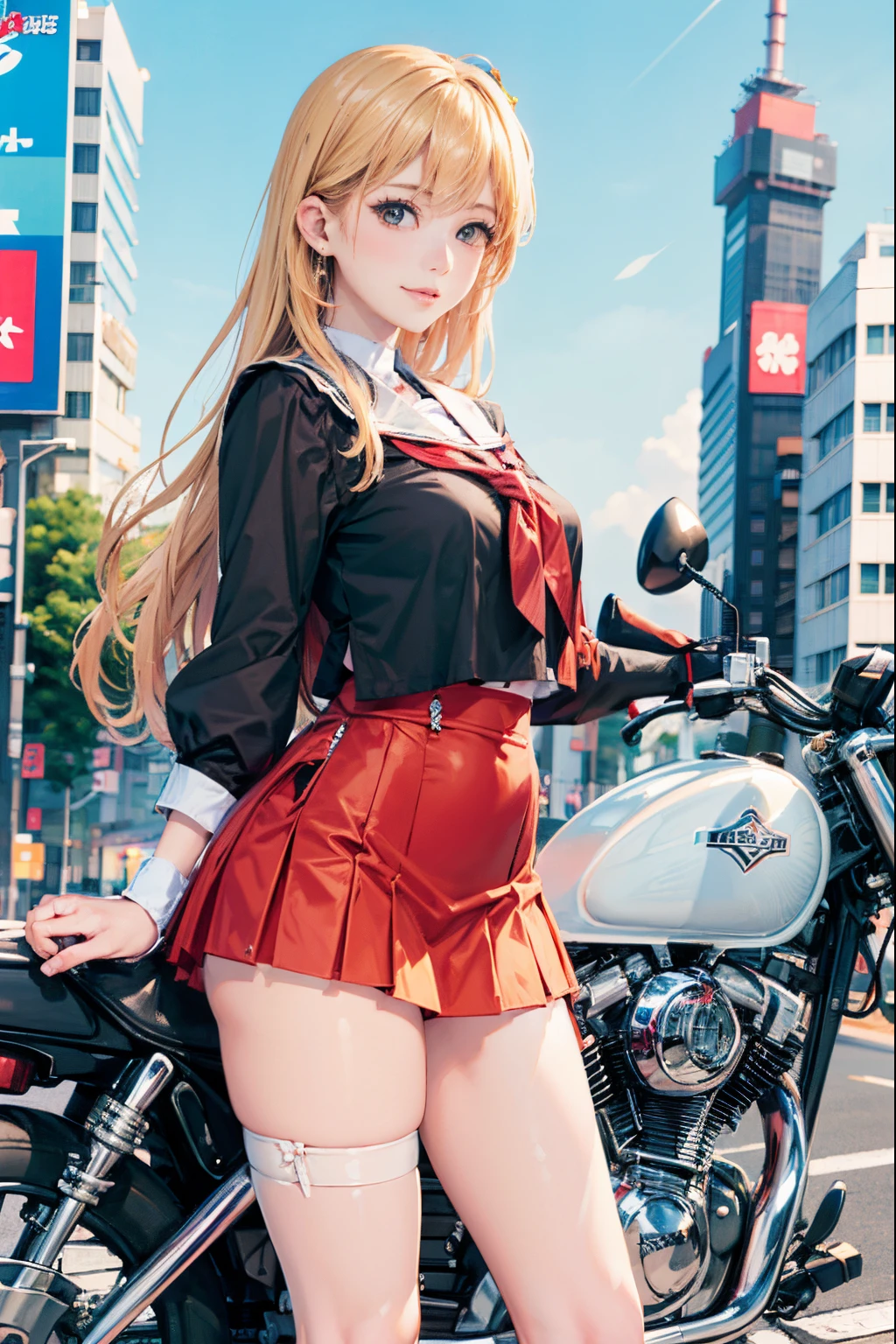 Japan schoolgirl riding motorcycle,a miniskirt、White panty、beautiful thigh、Beautiful panties、beautiful  Girl、Beautie、Beautie、lolicon hentai、Beautiful panties、beautiful thigh、beautiful  Girl、Beautie、Happy!!!, , motor cycle,[ photos realistic ]!!, hight resolution,