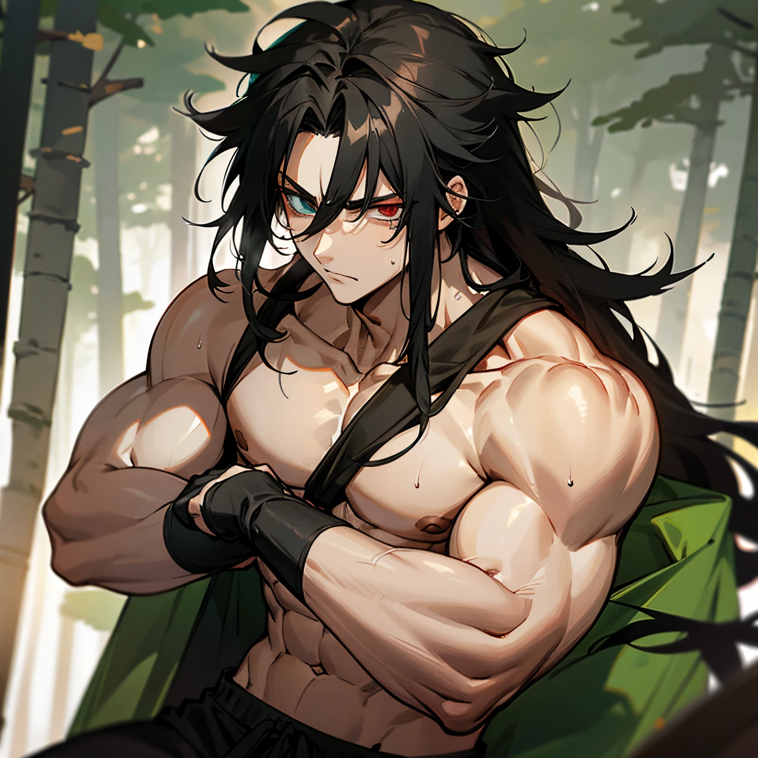 Anime guy with long hair and a green cape holding a knife - SeaArt AI