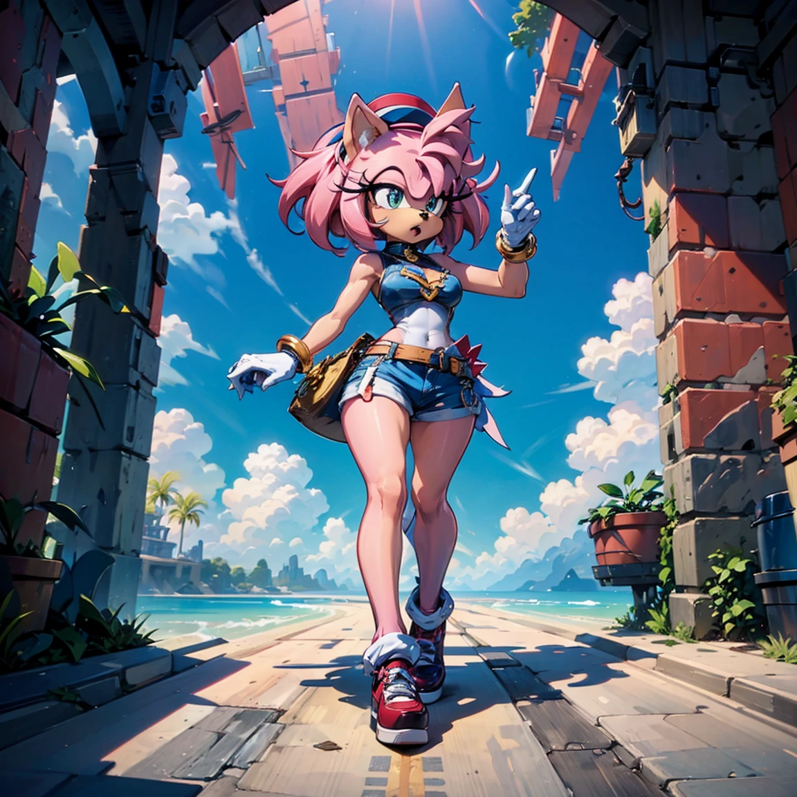 Amy rose character from sonic, with his characteristic clothes - SeaArt AI