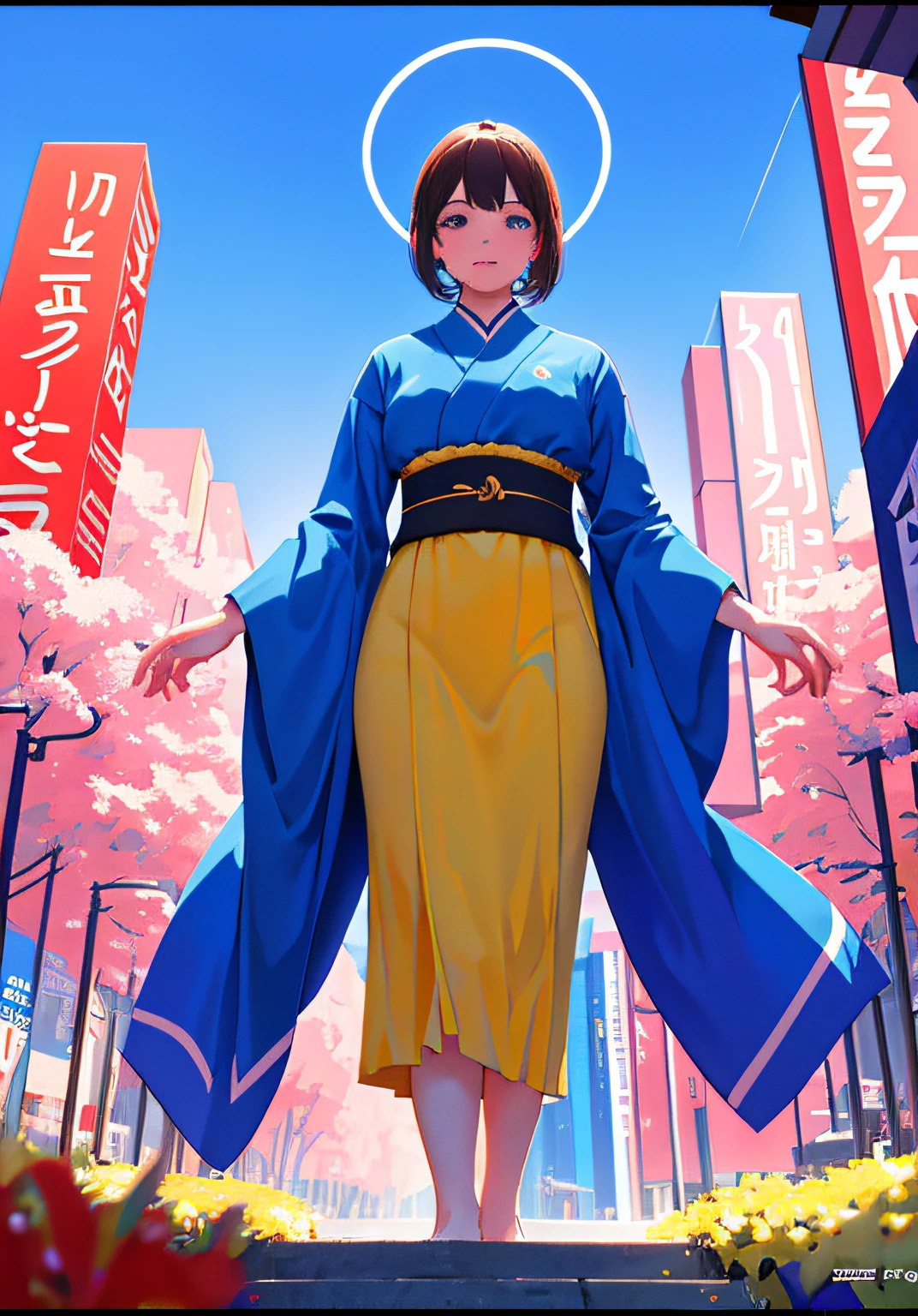 tmasterpiece, Best quality at best,ultra - detailed, trending art, Perfect artwork, 8K, Wallpapers, gentlesoftlighting, Cinematic, filmgrain, perfect anatomia, Breathtakingly beautiful, 1个Giant Breast Girl, sportrait, Alone, view the viewer,  poster for, japan poster