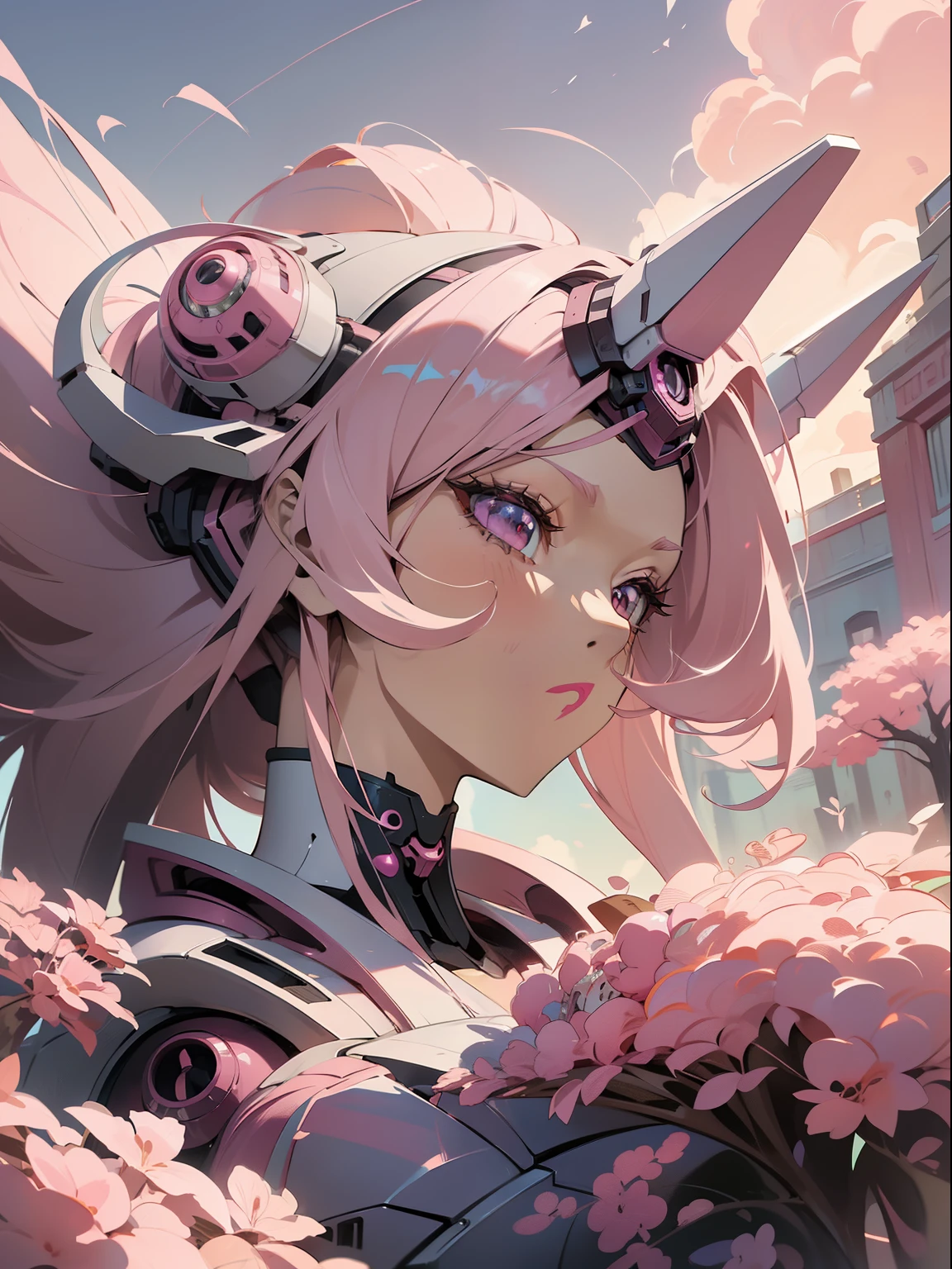 Alaphais，with pink and white hair，Wearing a pink and white helmet, detailed digital anime art, best anime 4k konachan wallpapers, anime mecha aesthetic, 4k highly detailed digital art, robot mecha female dragon head, Wopp and Krenz Kushat, Very detailed anime, mecha asthetic, Advanced digital animation art