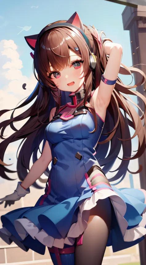 masutepiece, Best Quality, High resolution, 1girl in, Ultra High Resolution, Solo, Mecha Pilot, D.va, headphones, Pink eyes, Cat...