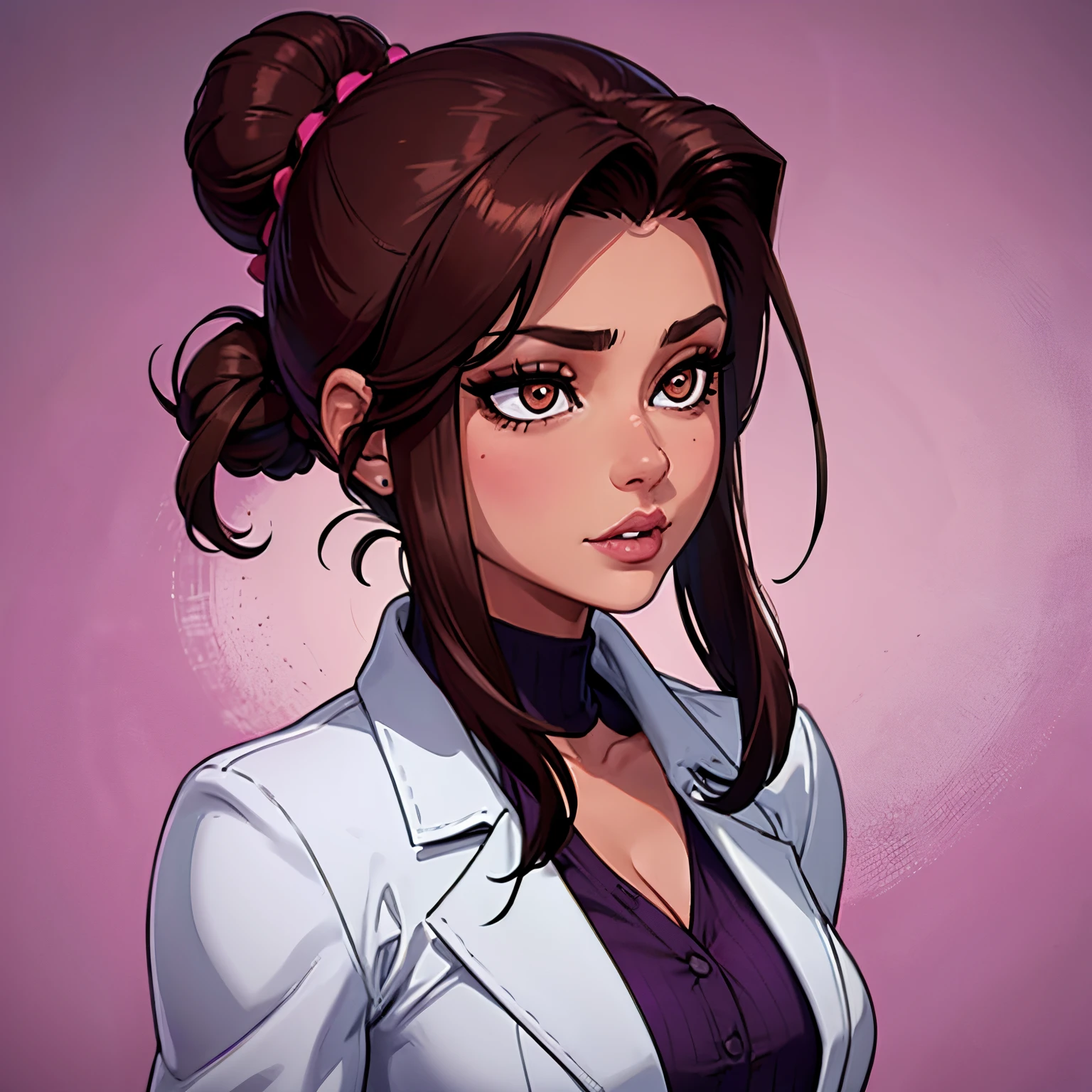 A cartoon girl with a ponytail in a white jacket - SeaArt AI