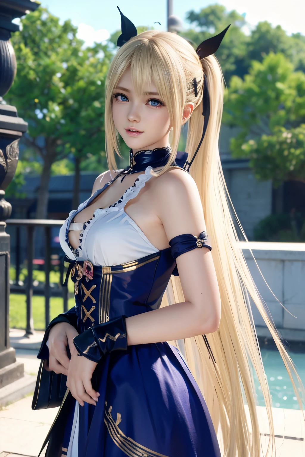 Marie Rose, anime girl with blonde hair and hair ornament, artwork in the style of guweiz, photorealistic anime girl render, photorealistic anime, Hyper realistic anime, Anime. Soft lighting, soft portrait shot 8 k, Realistic anime art style, 3 d anime realistic, 8K Art Germ Bokeh, Anime Realism Style, kawaii realistic portrait, Beautiful Anime Portraits、wearing gothic clothes、wearing gothic accessories、
