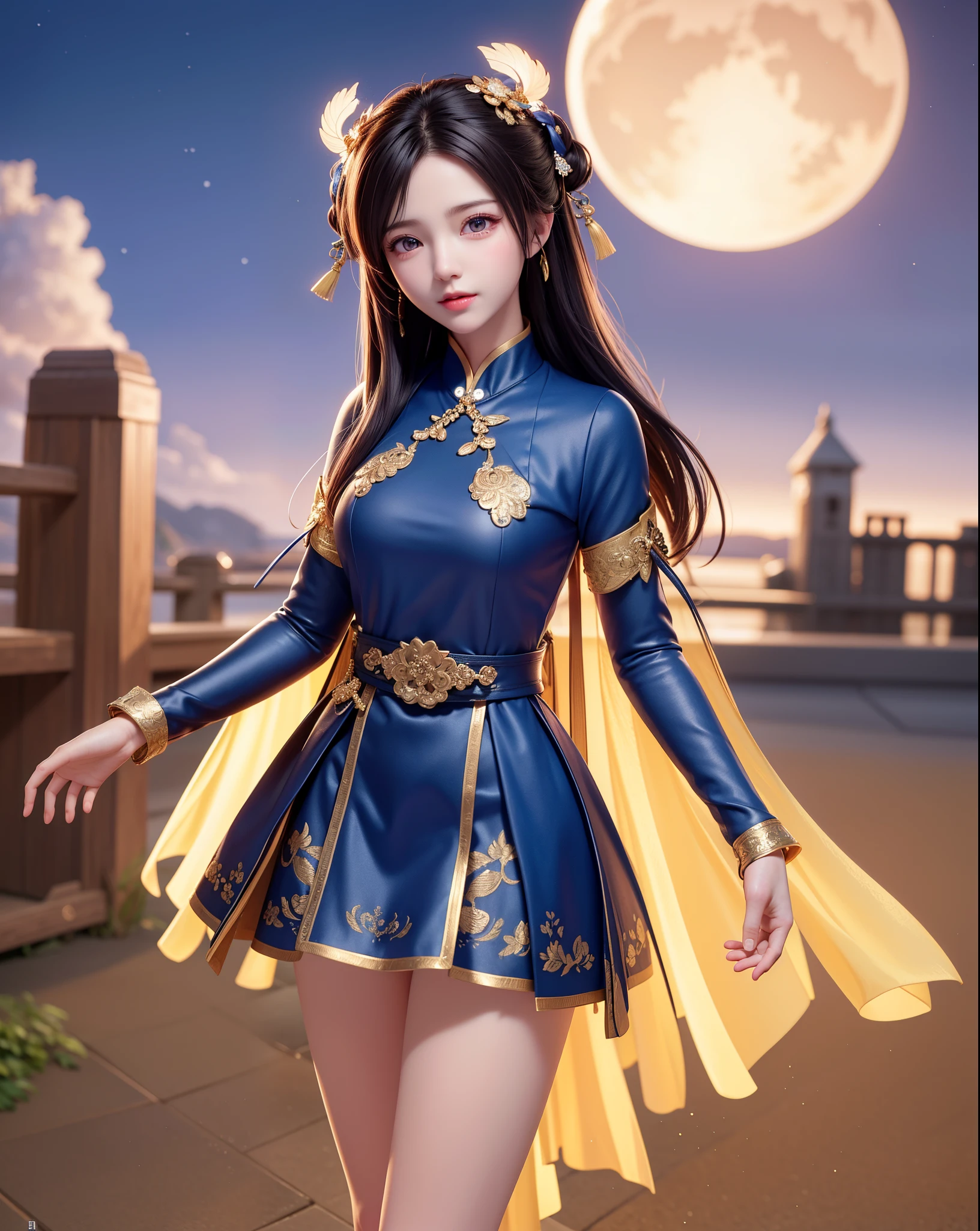 A woman in a blue and gold outfit posing for a picture - SeaArt AI