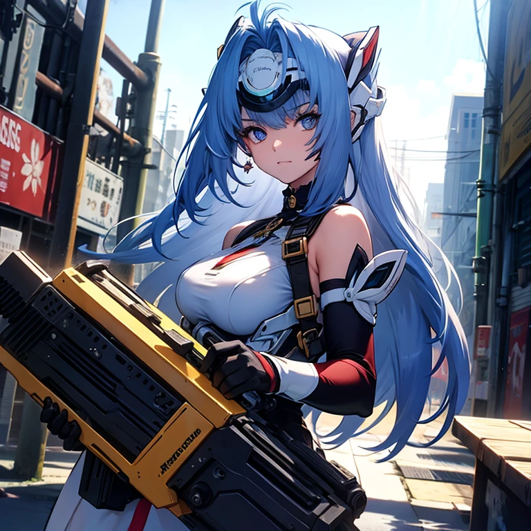 a beauty girl　Holding the Gatling Gun