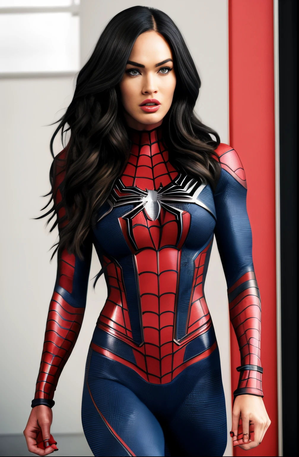 A woman in a spider - man suit is posing for a picture - SeaArt AI