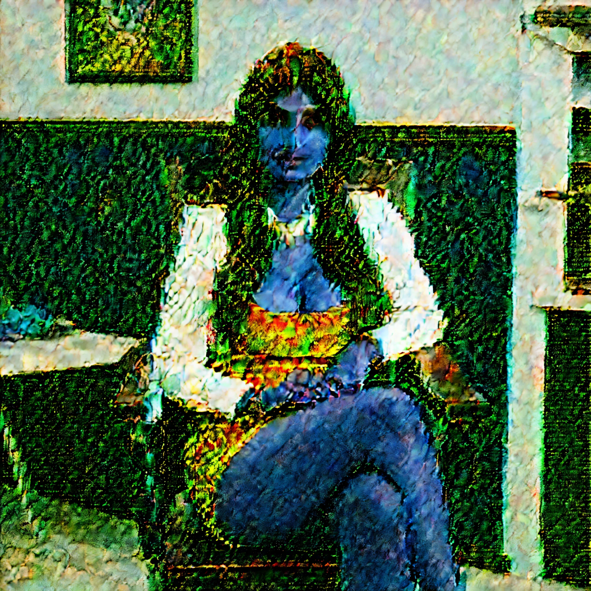 Painting of a woman sitting on a chair in a room - SeaArt AI