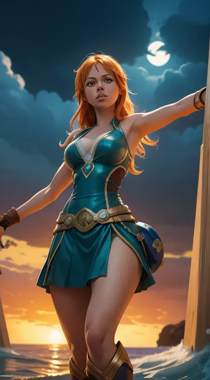 nami de feiticeira escarlate da marvel comics, fantasy scenery, dinamic poses, fundo branco, conceito de personagem, arte do per...