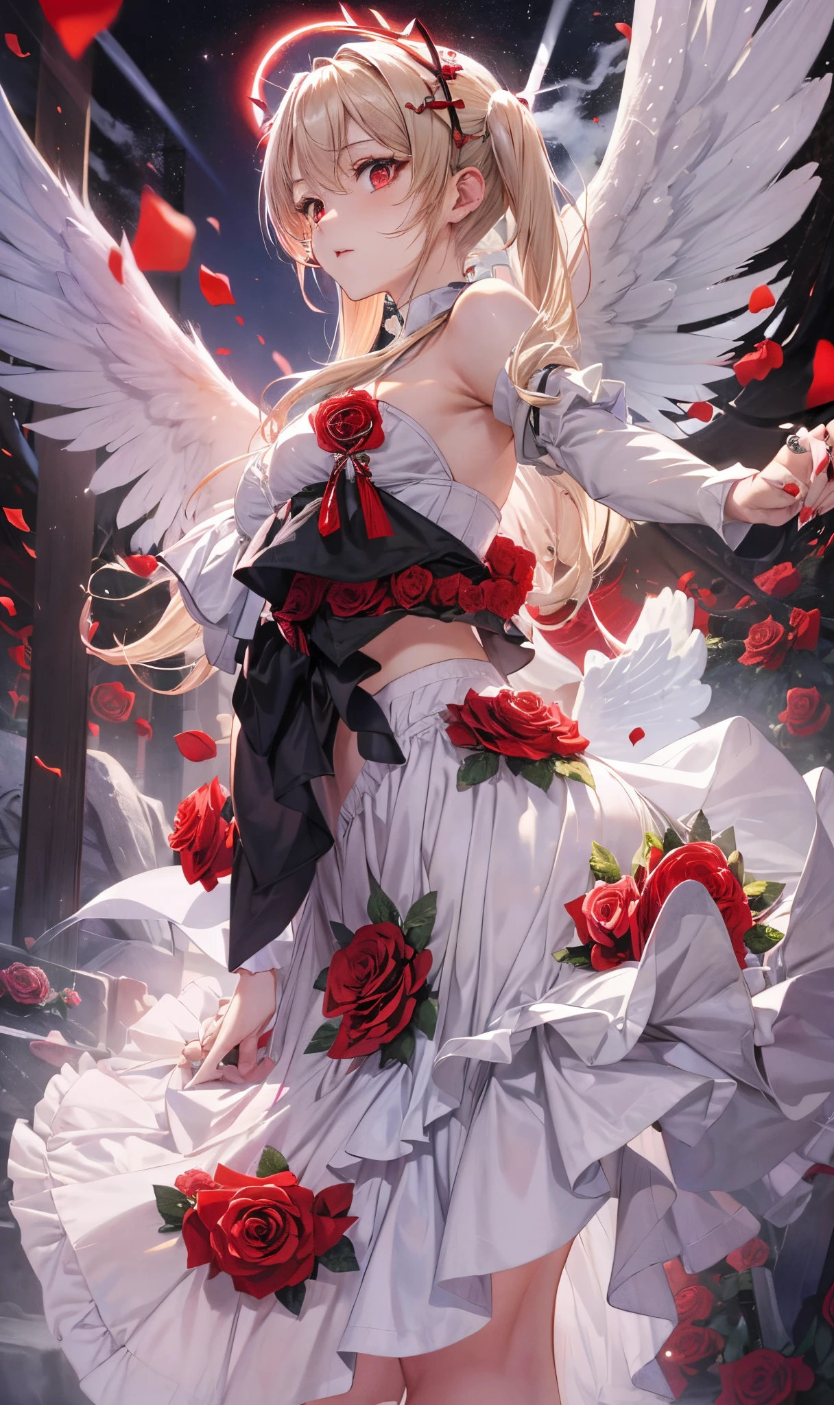 Anime angel girl with roses and wings in a white dress - SeaArt AI