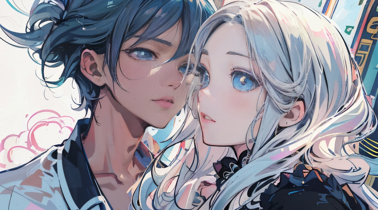 Pareja anime con ojos azules y cabello rubio - SeaArt AI