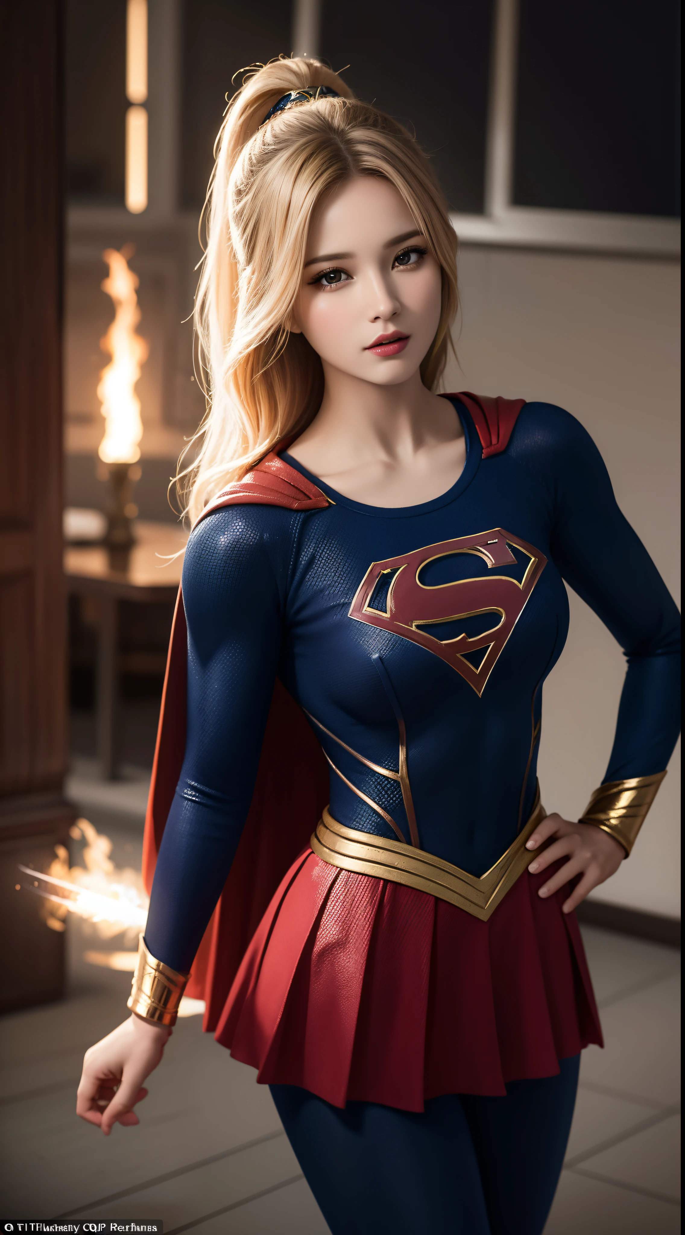 A woman dressed as a supergirl poses for a photo - SeaArt AI