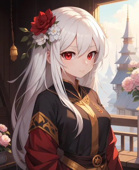Anime - a painting in the style of a woman with white hair and flowers, Guviz, Guweiz in Pixiv ArtStation, Guviz-style artwork, ...