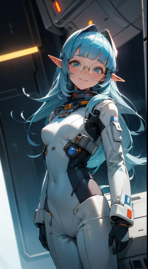 ( masterpiece), best quality, cute elf wearing a astronaut suit, she is standing inside a spache ship, looking and smilling to v...