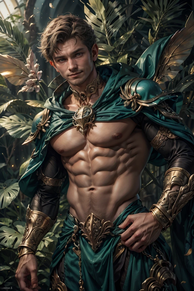 painting of an elf in a magical celtic forest, smiling, wearing a green top hat, sultry digital painting, piece of master, fully body, in the background pot of gold and fairies, by chunie, by darkgem:0.8, detailed backgrounds, ((fully body)), Lente 35mm LanceMen, luthien, ((A stunning portrait of a god)), Frank Kelly Freas, Style Karol Bak, ((gorgeous face)), Ultra Definition, best quality, 32k ultra |, ultra HD |