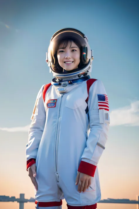 Ultra Detail, High resolution,Full body image seen from a distance, ultra-detailliert, Best Quality,Astronaut uniform with red l...