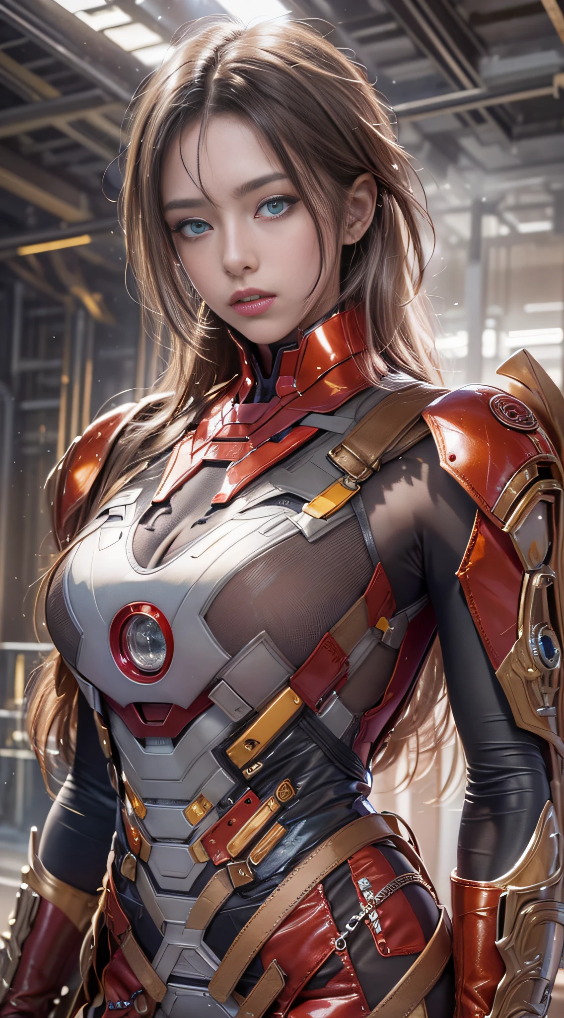 (1girl:1.3), solo,__body-parts__, official art, unity 8k wallpaper, ultra detailed, beautiful and aesthetic, beautiful, masterpiece, best quality, RAW, masterpiece, super fine photo,, best quality, super high Resolution, photorealistic, sunlight, full body portrait, stunningly beautiful,, dynamic pose, delicate face, vibrant eyes, (side view), she is wearing a futuristic Iron Man mech, red and gold, Highly detailed abandoned warehouse background, detailed face, detailed complex busy background, messy, gorgeous, milky, high detailed skin, realistic skin details, visible pores, sharp focus, volumetric fog, 8k uhd, dslr camera, High quality, film grain, fair skin, photorealism, lomography, sprawling metropolis in a futuristic dystopia, view from below, translucent
