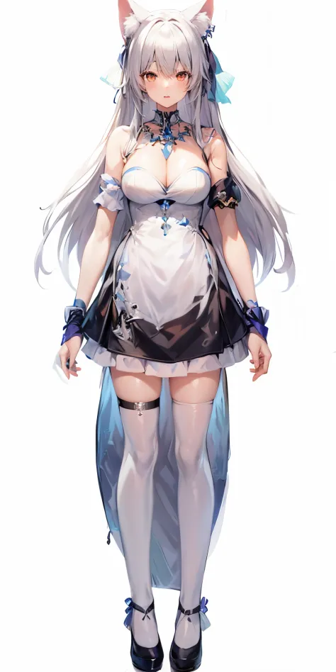 One in a white dress、Anime character of woman with cat ears, Cute anime waifu wearing nice clothes, White dress!! silber hair, azur lane style, Translucent liquid comes from《Azure route》videogame, loli in dress, 《Azure route》人物, from girls, clear outfit de...