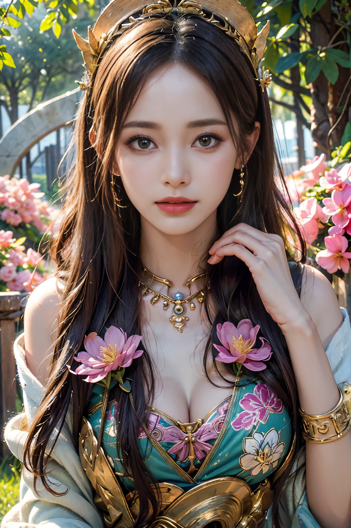 (best quality,4k,highres,masterpiece:1.2),ultra-detailed,(realistic,photorealistic:1.37),a girl in a garden,beautiful detailed eyes,beautiful detailed lips,extremely detailed eyes and face,long eyelashes,pink and purple,Chinese traditional twelve zodiac goddess,floral pattern,hand-drawn illustration,dreamy atmosphere,soft colors,very detailed,romantic and charming,Aries goddess,Taurus goddess,Gemini goddess,Cancer goddess,Leo goddess,Virgo goddess,Libra goddess,Scorpio goddess,Sagittarius goddess,Capricorn goddess,Aquarius goddess,Pisces goddess.