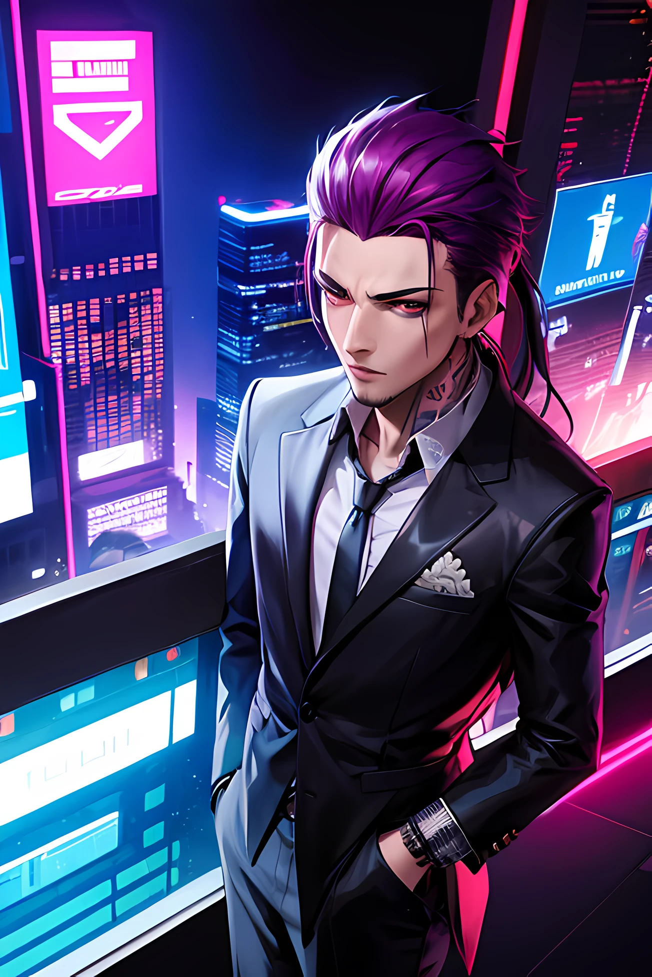 Anime guy in a suit standing in front of a window - SeaArt AI