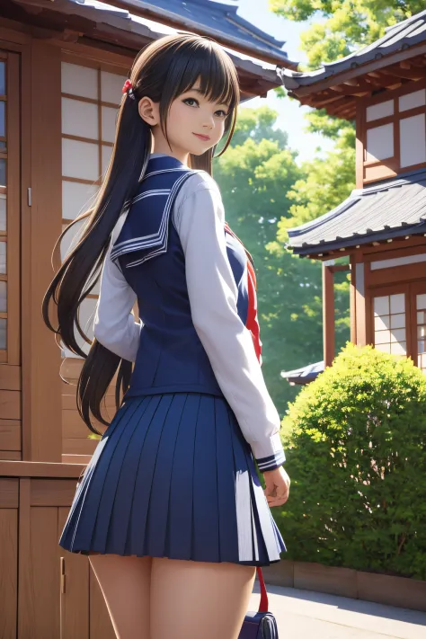 arafed asian woman in a sailor outfit on a train, japanese girl school uniform, japanese school uniform, wearing japanese school...