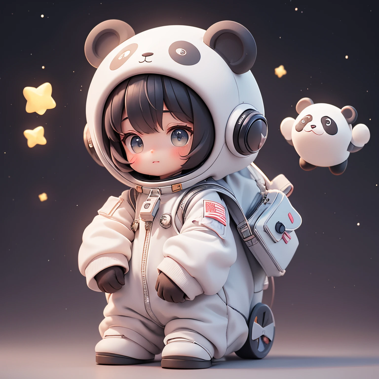 Matte blind box，cute panda，astronaut suits，Simple starry sky，small planet flying saucer