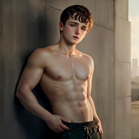 Arafed male model with no shirt standing against a wall - SeaArt AI