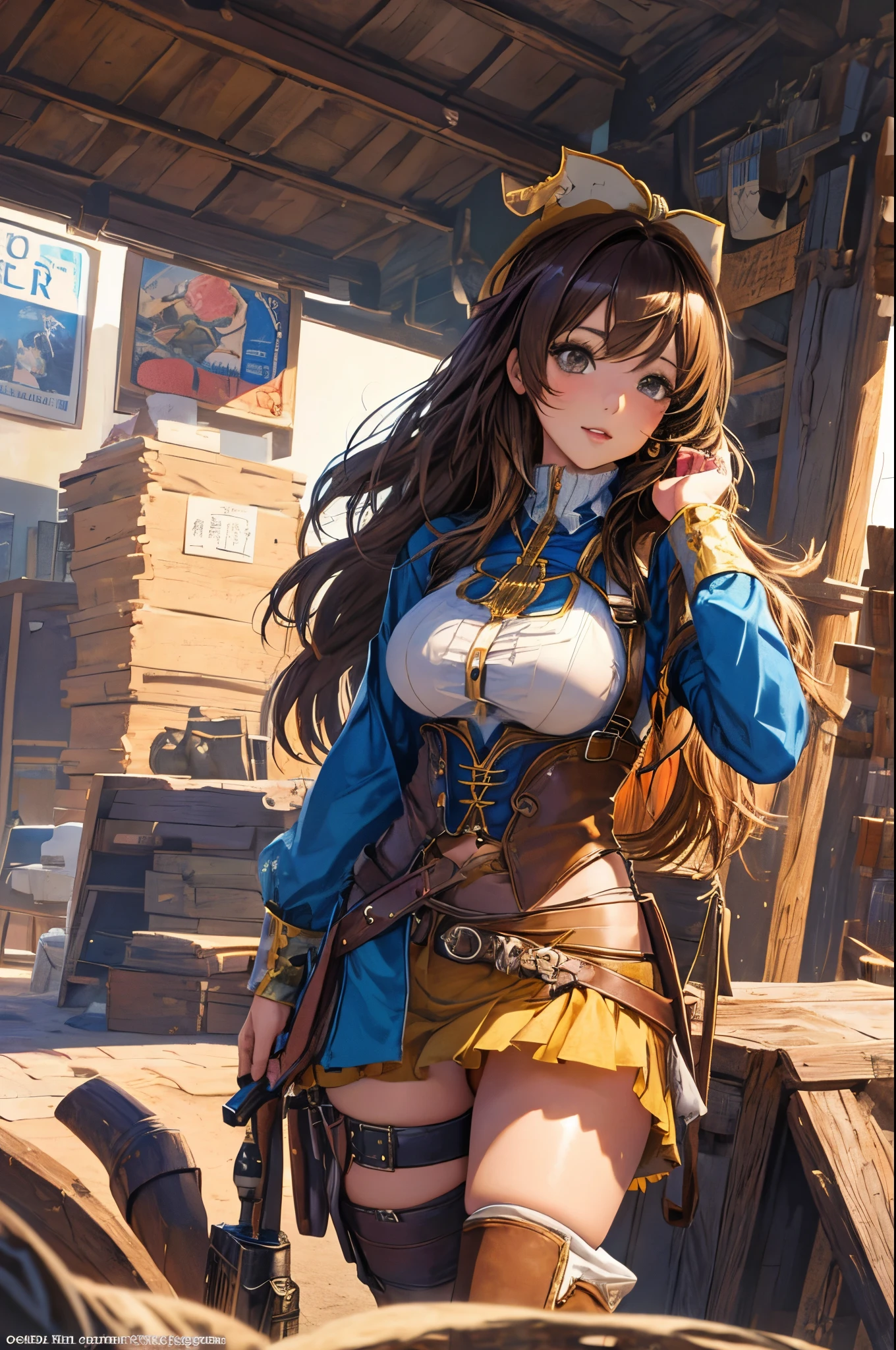 Anime Girl Cowgirl costume Colossal tits Brown hair perfectly