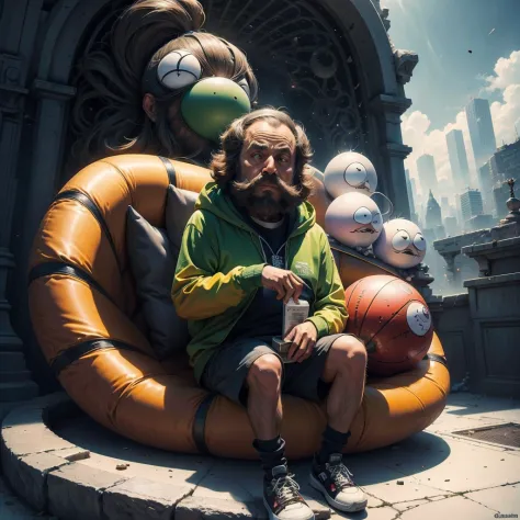 mephesto from south park sitting on ball, by guillaume parker