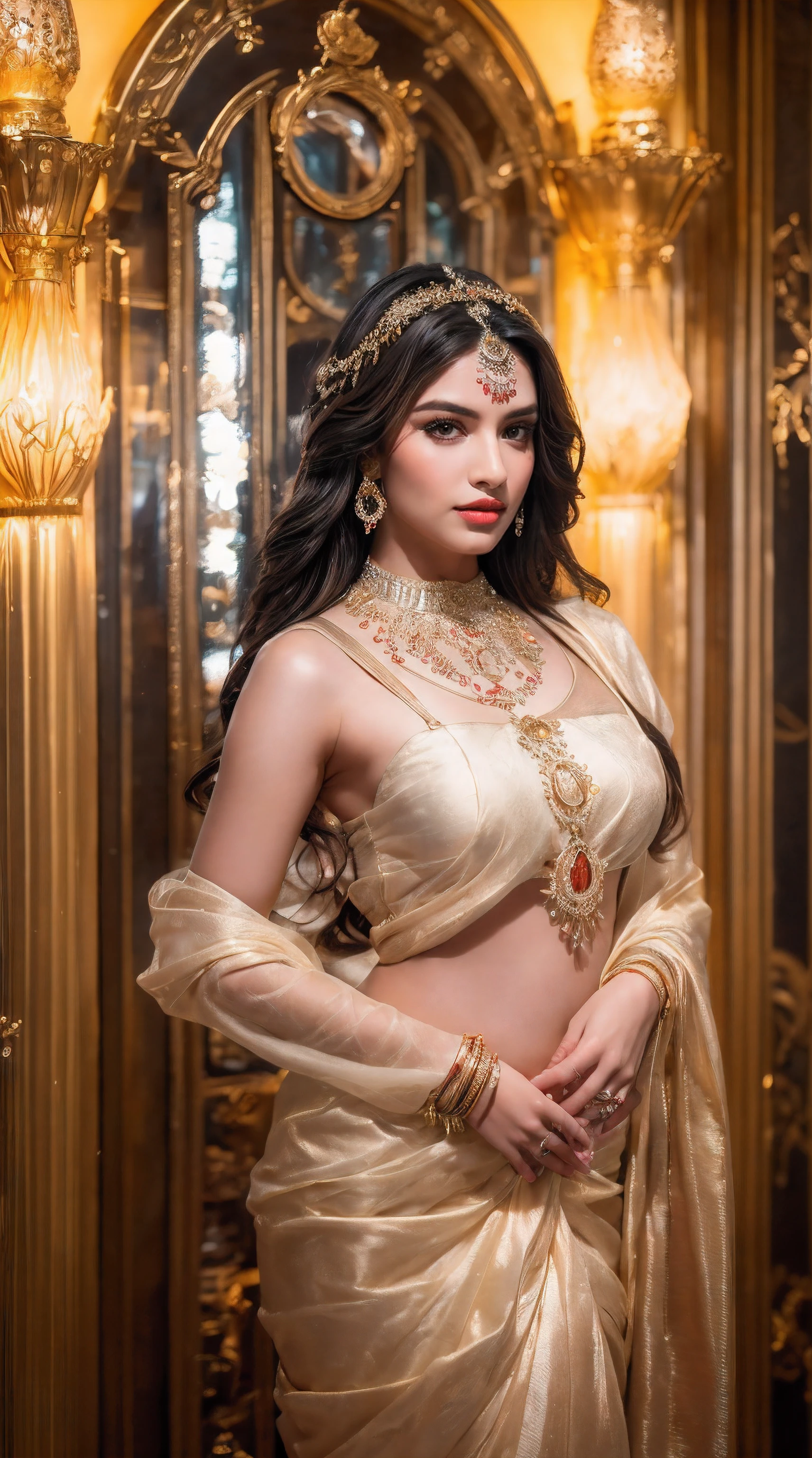 Best quality, 8k, Masterpiece :1.3)), Sharp focus :1.2, Generate a  realistic image of a beautiful sexy Indian woman dressed in a white Kasava  saree - SeaArt AI