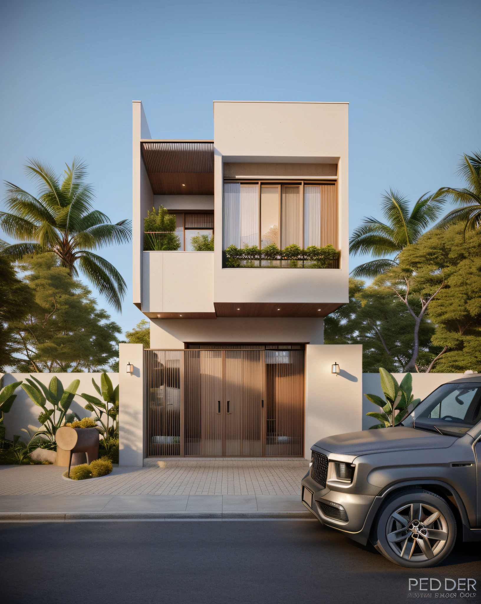 rendering of a modern residential townhouse, professional render, wide ...