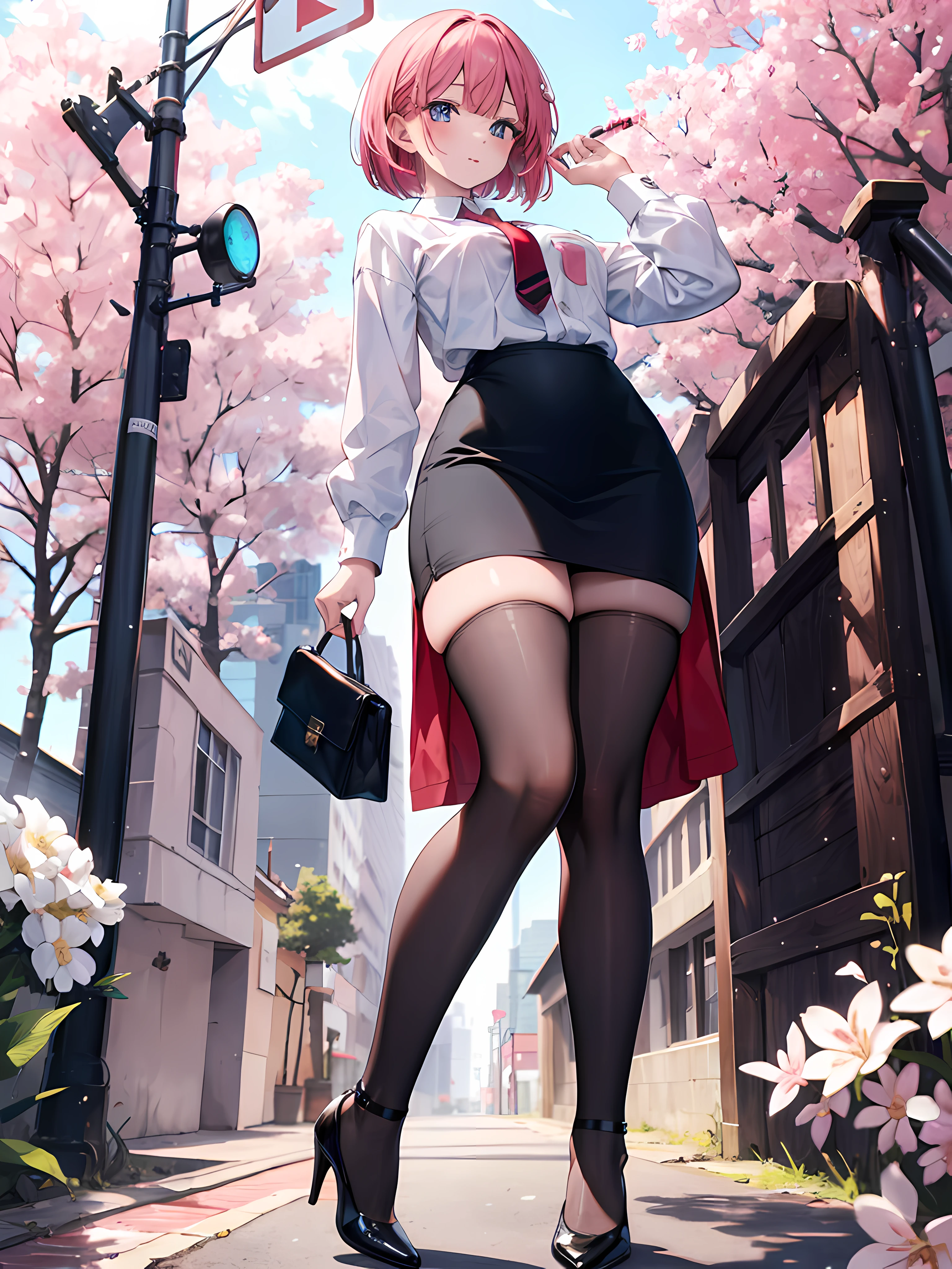 Anime girl in short skirt and high heels posing on a street - SeaArt AI