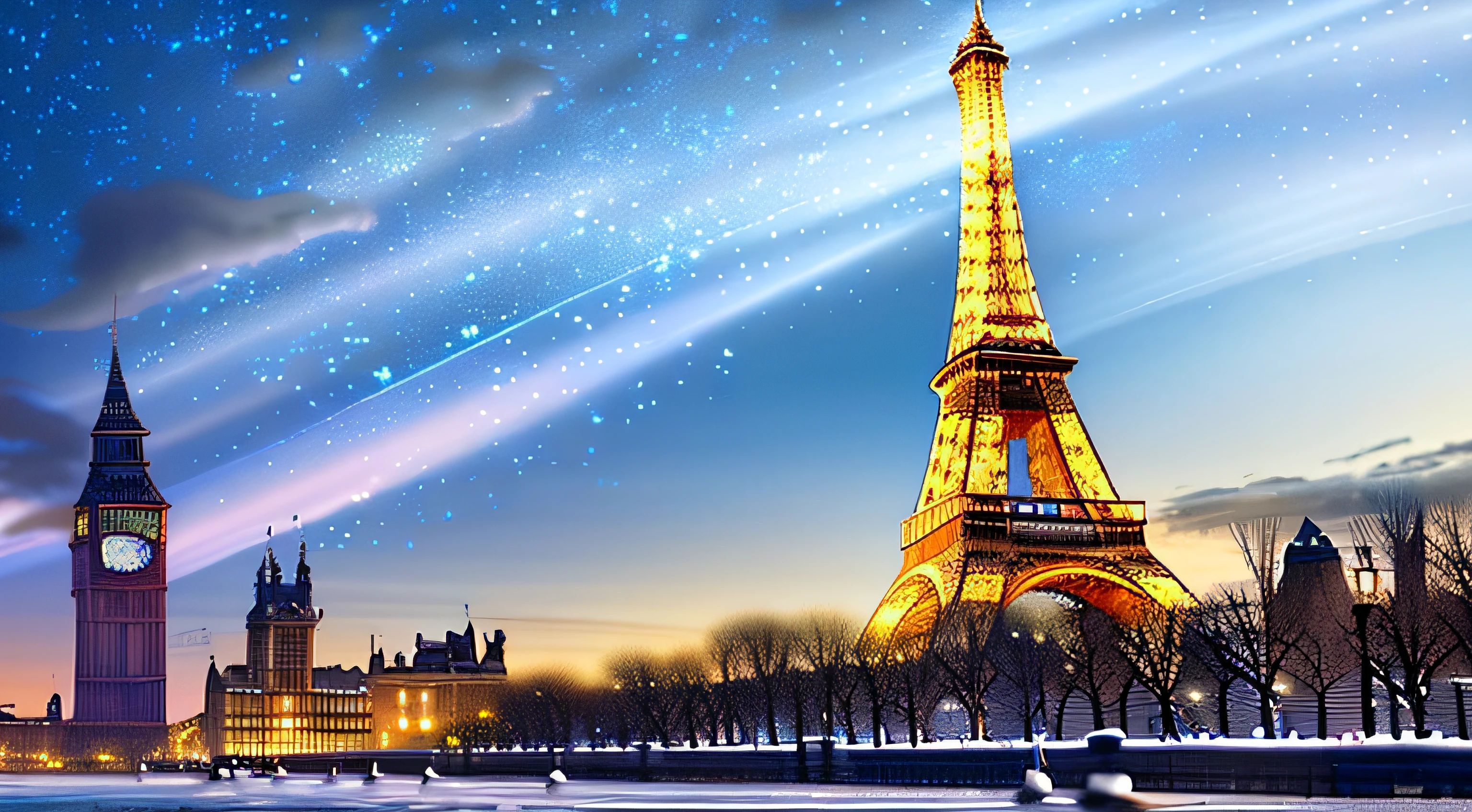 Arafed view of the eiffel tower and big ben in the background - SeaArt AI