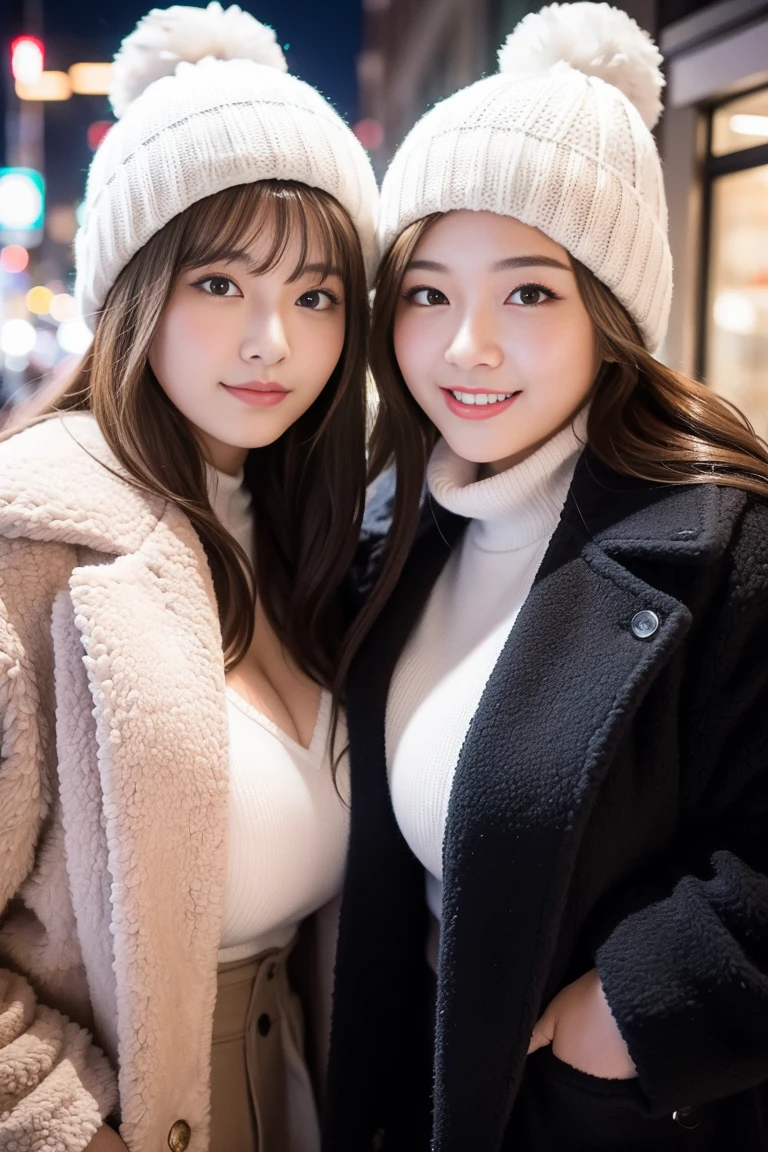 Close-up shot of two beautiful high school girls with big breasts - SeaArt  AI